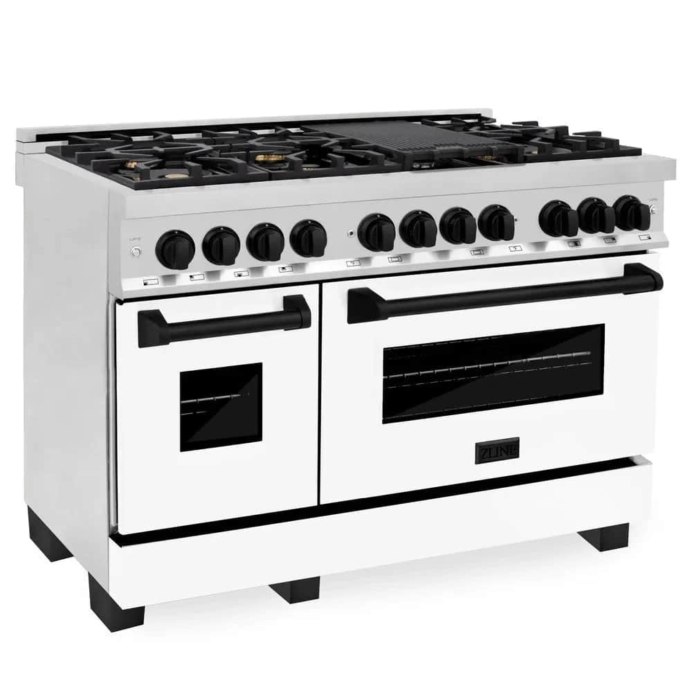 Autograph Edition 48 In. 6.0 Cu. Ft. Legacy Dual Fuel Range With 7 Burner Gas Cooktop And 2 Electric Ovens In Stainless Steel With White Matte Doors And Matte Black Accents