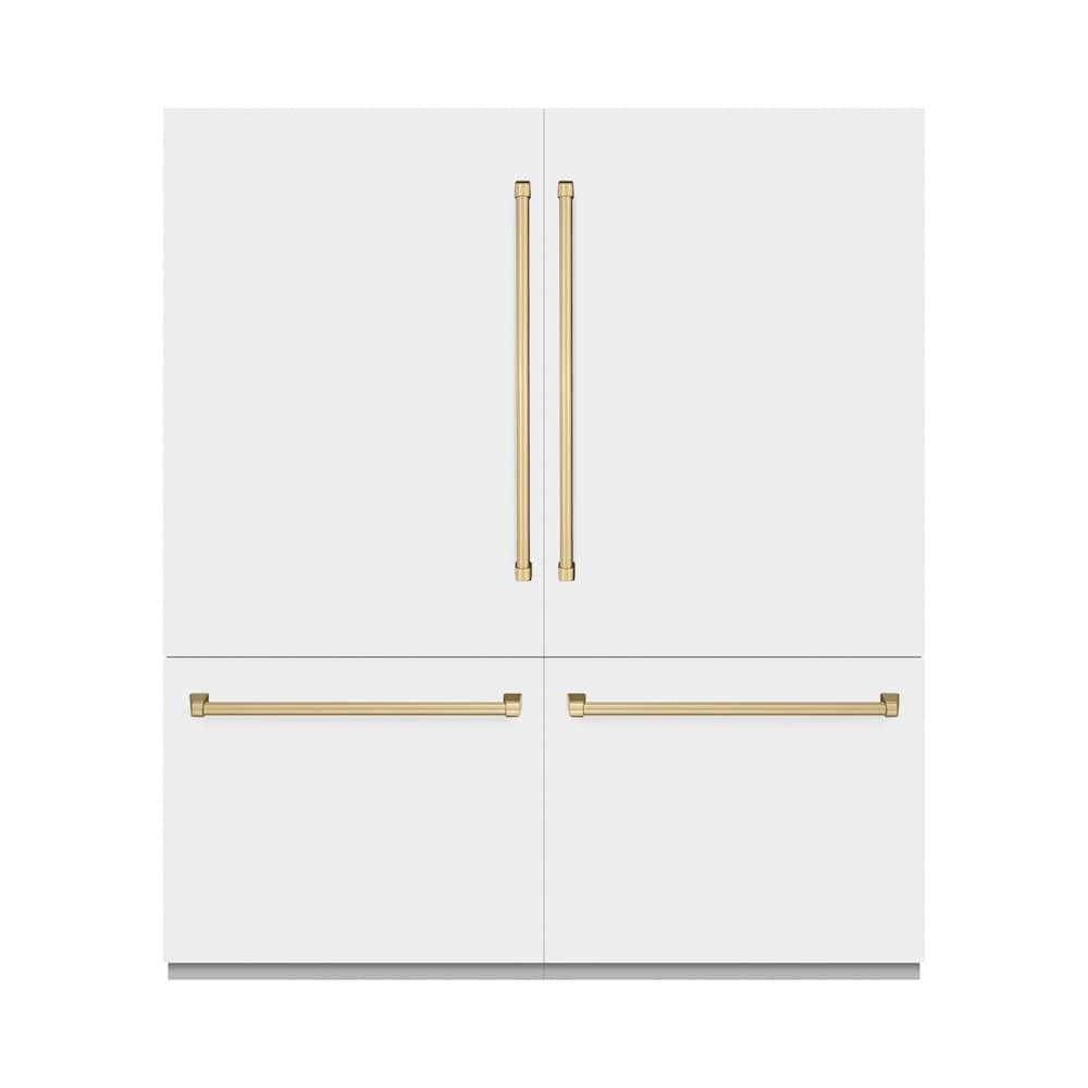 Autograph Edition 72 In. 39.6 Cu. Ft. French Door Built-in Bottom Freezer Refrigerator With Water Dispensers And Ice Makers In White Matte And Champagne Bronze Accents