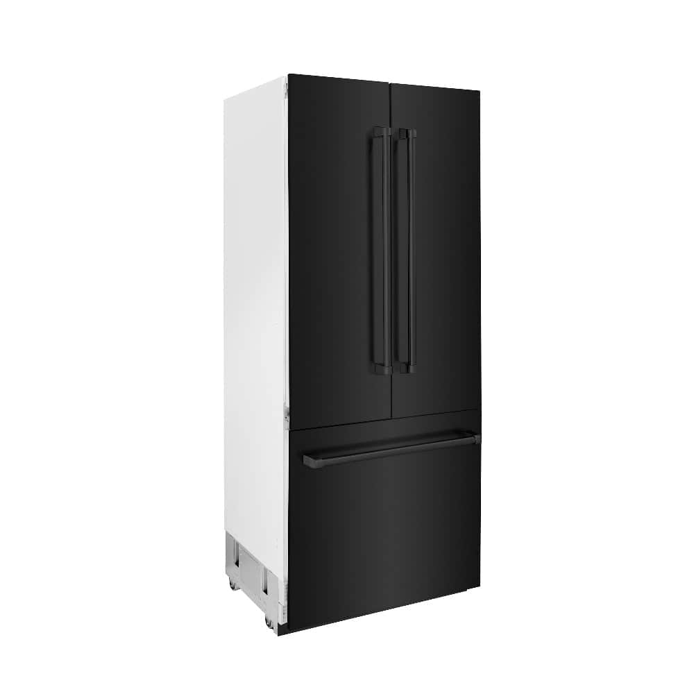 36 In. 19.6 Cu. Ft. French Door Built-in Bottom Freezer Refrigerator With Water Dispenser And Ice Maker In Black Stainless Steel