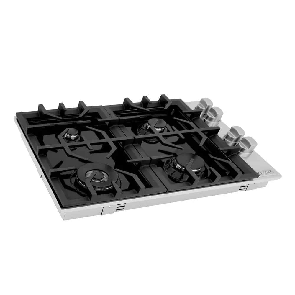 30 In. Gas Cooktop With 4 Burners And Black Porcelain Top