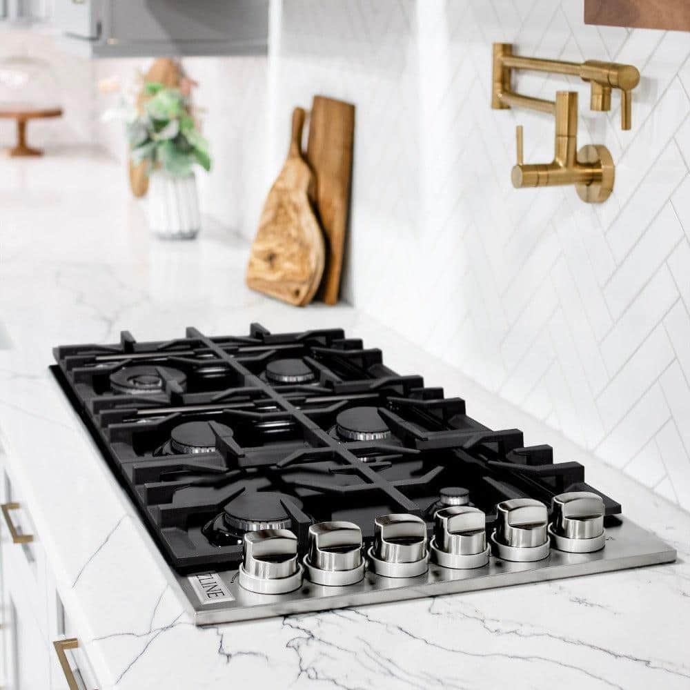 36 In. Gas Cooktop With 6 Burners And Black Porcelain Top