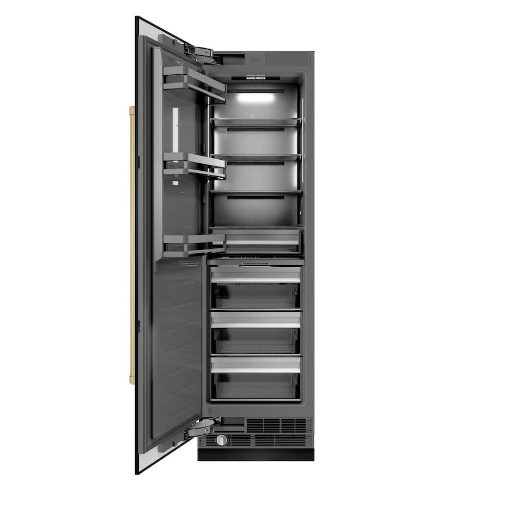 Autograph Edition 24 In. 12.4 Cu. Ft. Column Freezer In Black Stainless Steel With Graphite Gray Interior And Champagne Bronze Accents