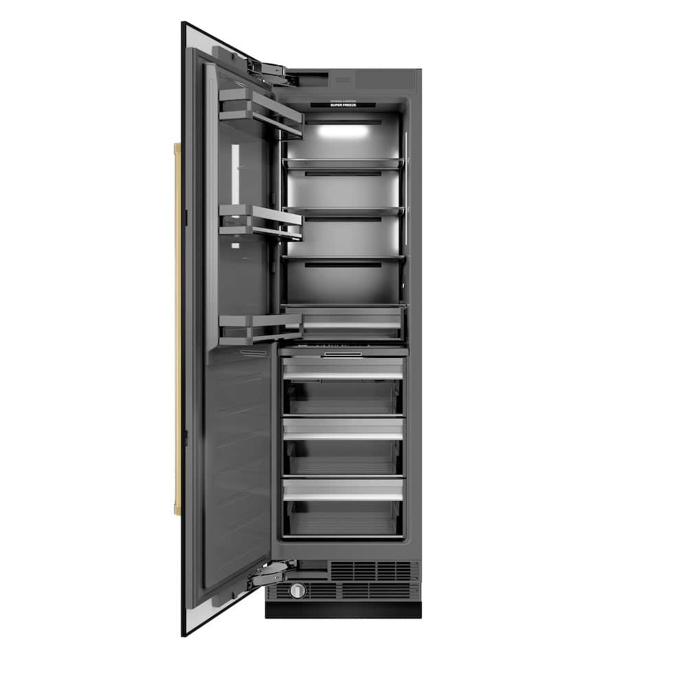 Autograph Edition 24 In. 12.4 Cu. Ft. Column Freezer In Black Stainless Steel With Graphite Gray Interior And Polished Gold Accents