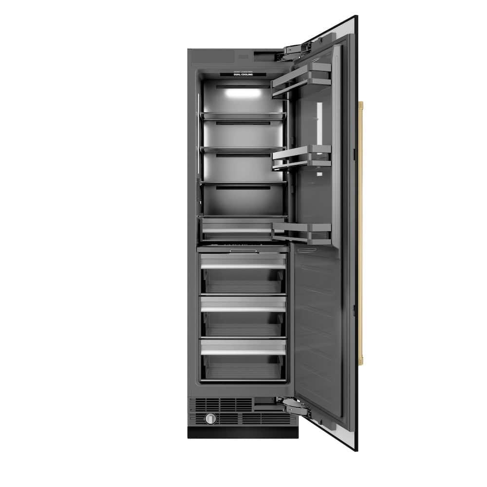 Autograph Edition 24 In. 12.5 Cu. Ft. Column Refrigerator In Black Stainless Steel With Graphite Gray Interior And Polished Gold Accents