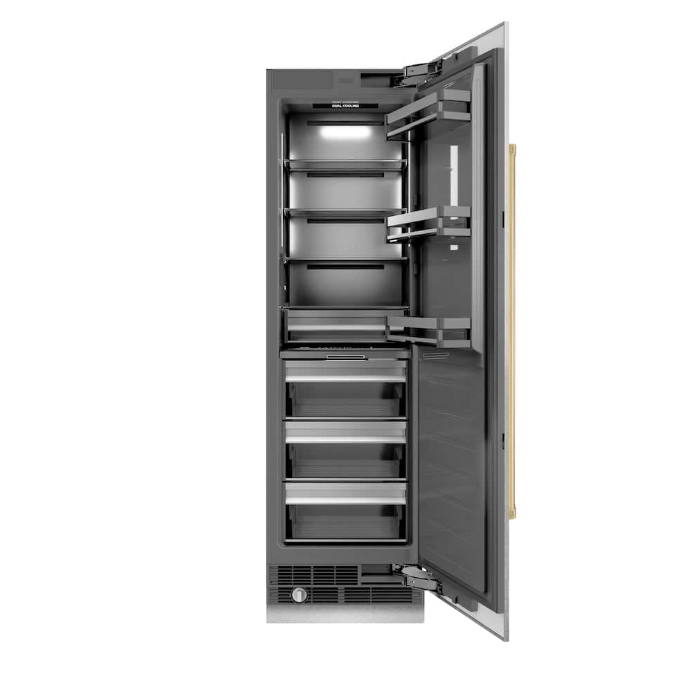 Autograph Edition 24 In. 12.5 Cu. Ft. Column Refrigerator In Satin Stainless Steel With Graphite Gray Interior And Polished Gold Accents