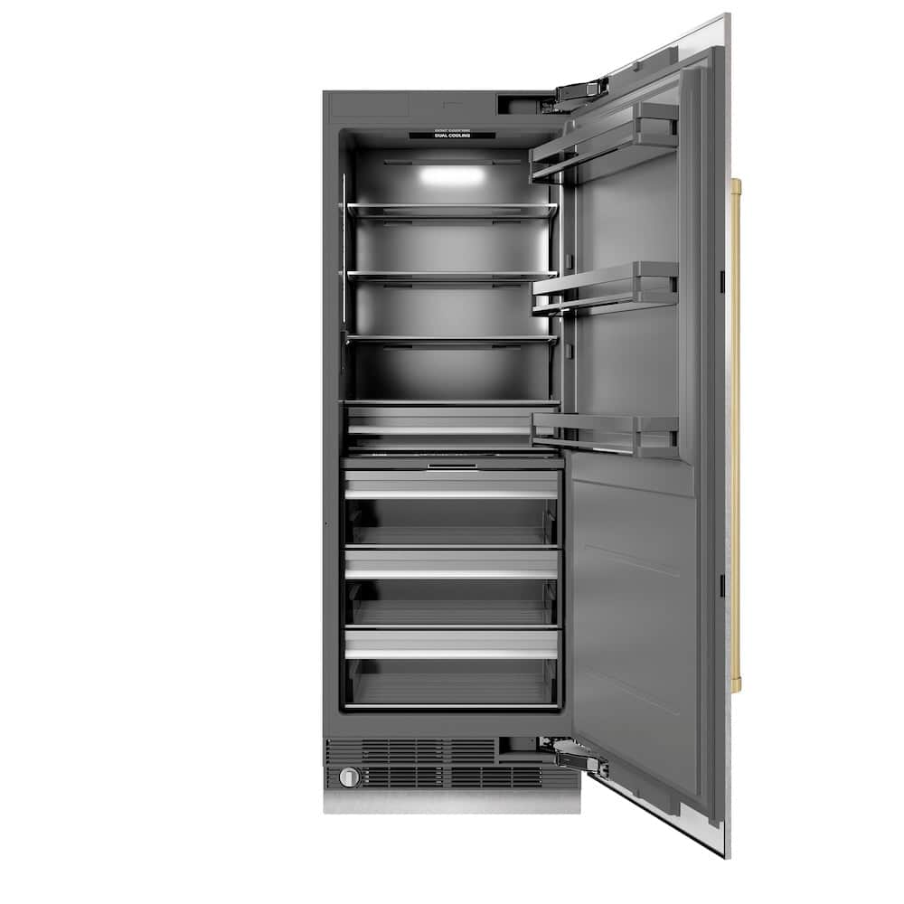Autograph Edition 30 In. 16.7 Cu. Ft. Column Refrigerator In Satin Stainless Steel With Graphite Gray Interior And Champagne Bronze Accents