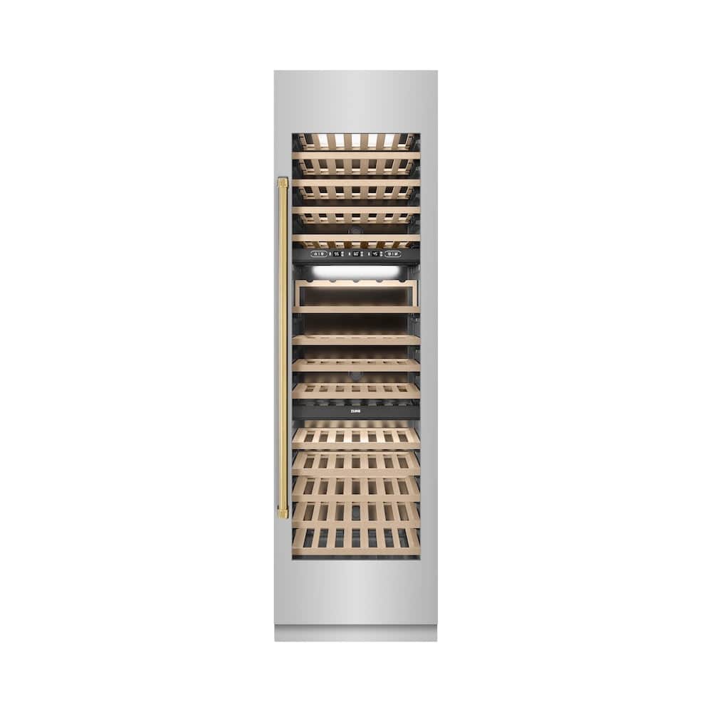 Autograph Edition 24 In. 12.4 Cu. Ft. Triple Zone 100 Bottle Column Wine Cooler In Stainless Steel And Polished Gold Accents