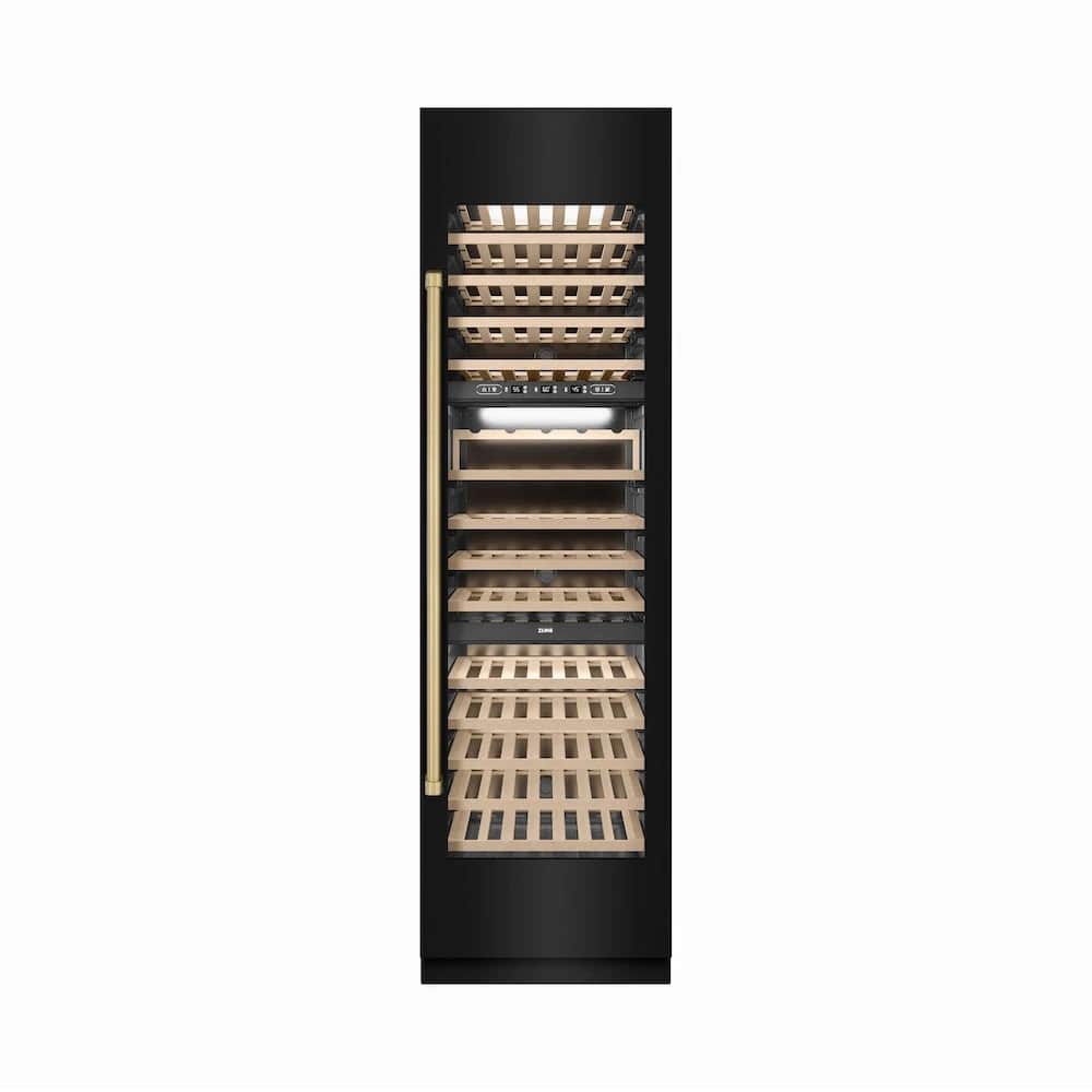 Autograph Edition 24 In. 12.4 Cu. Ft. Triple Zone 100 Bottle Column Wine Cooler In Black Stainless Steel And Champagne Bronze Accents