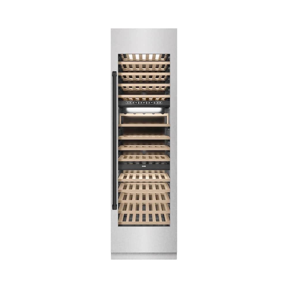 Autograph Edition 24 In. 12.4 Cu. Ft. Triple Zone 100 Bottle Column Wine Cooler In Satin Stainless Steel And Matte Black Accents