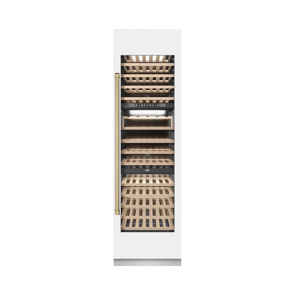 Autograph Edition 24 In. 12.4 Cu. Ft. Triple Zone 100 Bottle Column Wine Cooler In White Matte And Champagne Bronze Accents