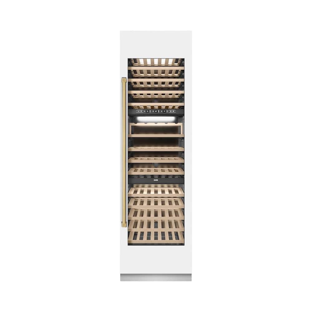Autograph Edition 24 In. 12.4 Cu. Ft. Triple Zone 100 Bottle Column Wine Cooler In White Matte And Polished Gold Accents