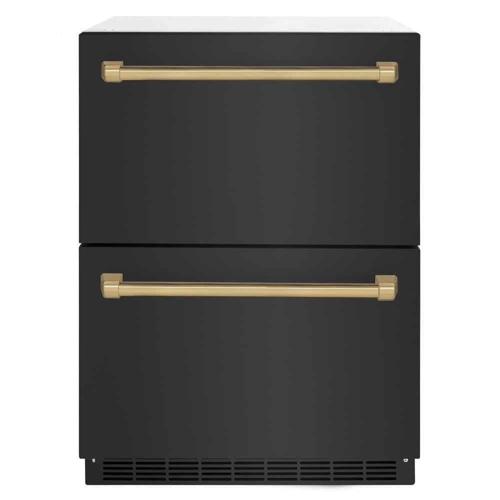 Autograph Edition 24 In. Touchstone 168 Can Outdoor-rated Dual Refrigerator Drawer With Black Stainless Steel Doors And Champagne Bronze Handles