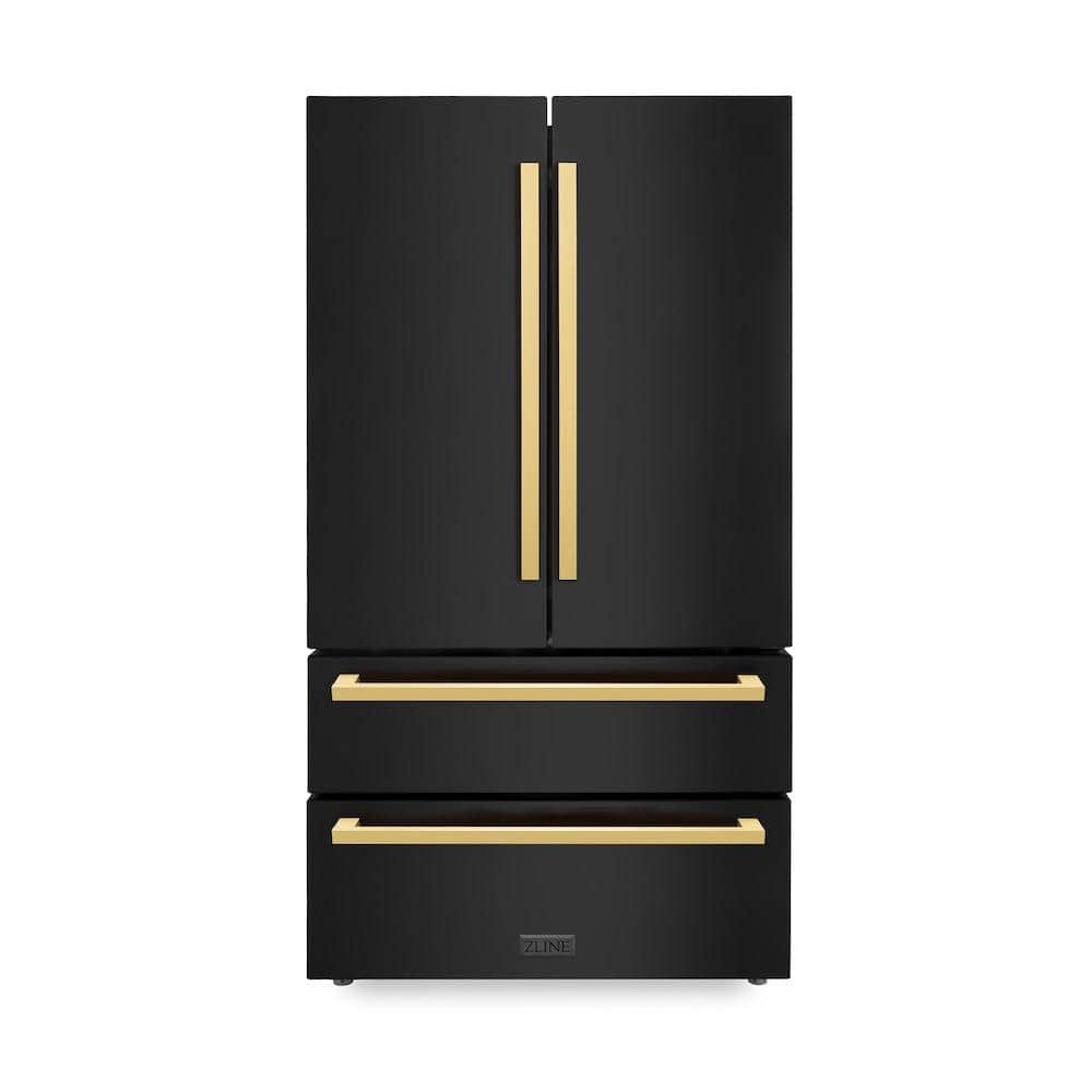 Autograph Edition 36 In. 22.5 Cu. Ft. Counter-depth French Door Refrigerator With Ice Maker In Fingerprint-resistant Black Stainless Steel And Polished Gold Modern Handles