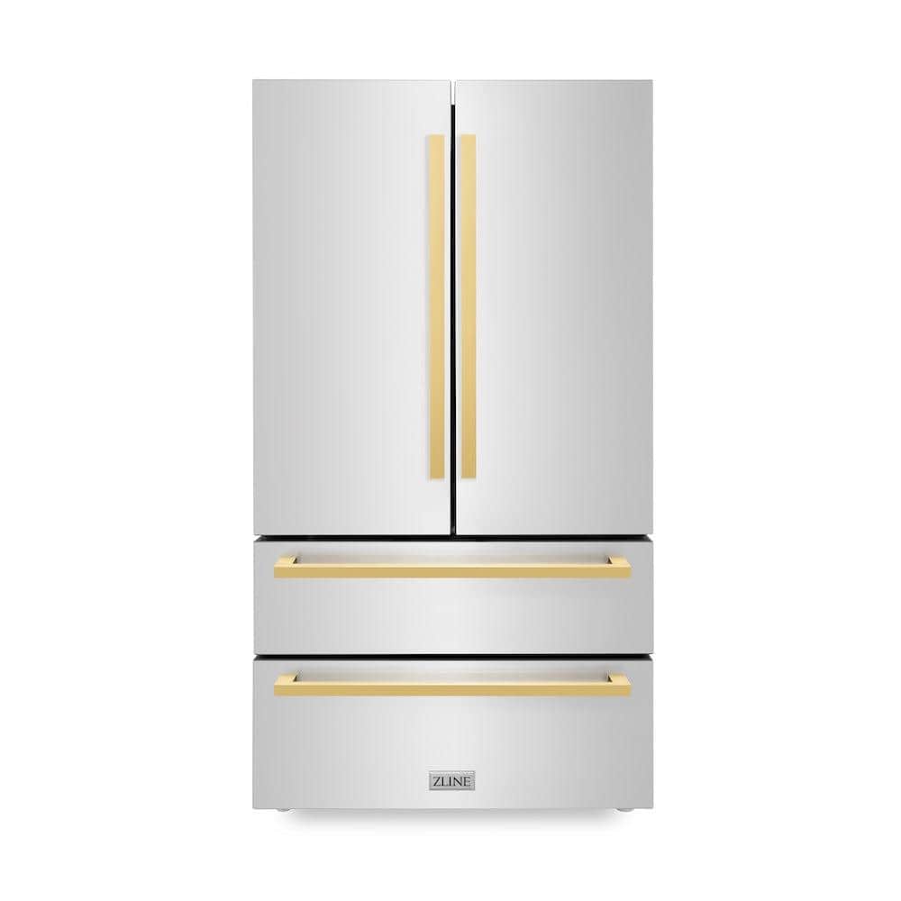 Autograph Edition 36 In. 22.5 Cu. Ft. Counter-depth French Door Refrigerator With Ice Maker In Fingerprint-resistant Stainless Steel With Polished Gold Modern Handles