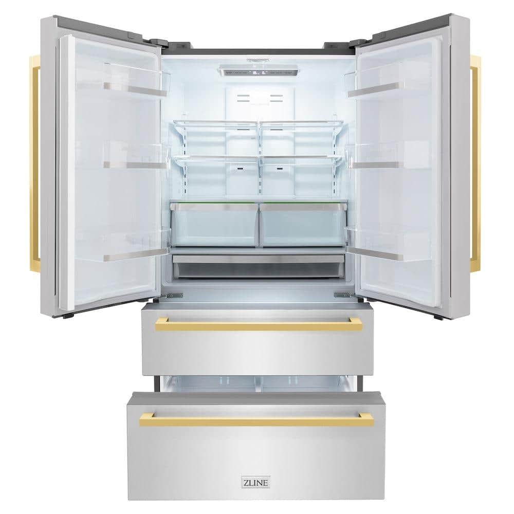 Autograph Edition 36 In. 22.5 Cu. Ft. Counter-depth French Door Refrigerator With Ice Maker In Fingerprint-resistant Stainless Steel With Polished Gold Modern Handles