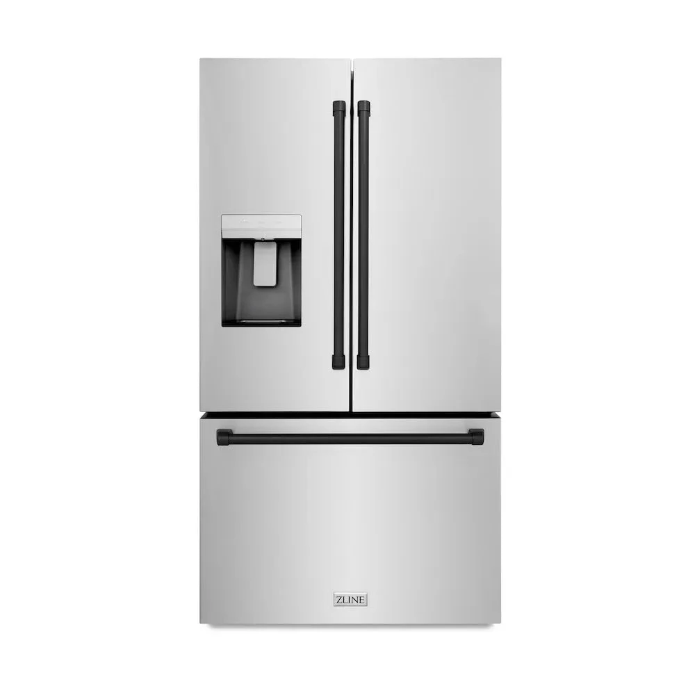 Autograph Edition 36 In. 28.9 Cu. Ft. Standard-depth French Door External Water Dispenser Refrigerator With Dual Ice Maker In Fingerprint-resistant Stainless Steel And Matte Black Traditional Handles