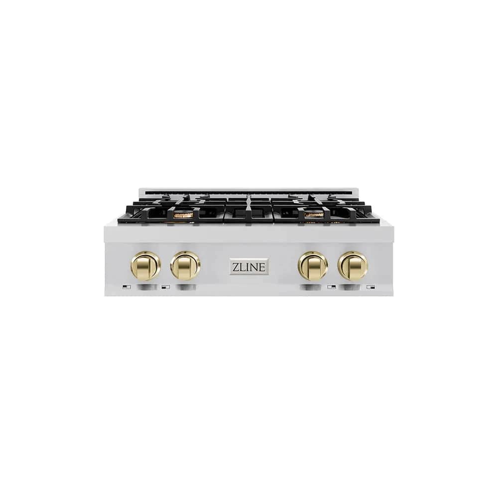 Autograph Edition 30 In. Classic Gas Rangetop With 4 Burners And Porcelain Cooktop In Stainless Steel With Polished Gold Accents