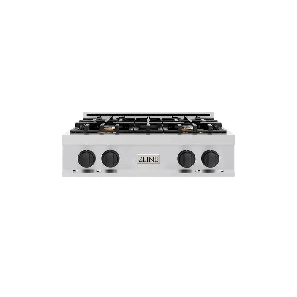 Autograph Edition 30 In. Classic Gas Rangetop With 4 Burners And Porcelain Cooktop In Stainless Steel With Matte Black Accents