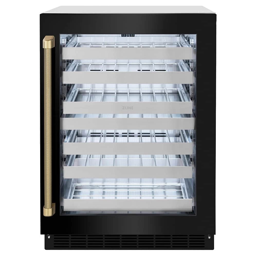 Autograph Edition 24 In. Touchstone Dual Zone 44 Bottle Wine Cooler With Black Stainless Steel Glass Door And Champagne Bronze Helix Handle