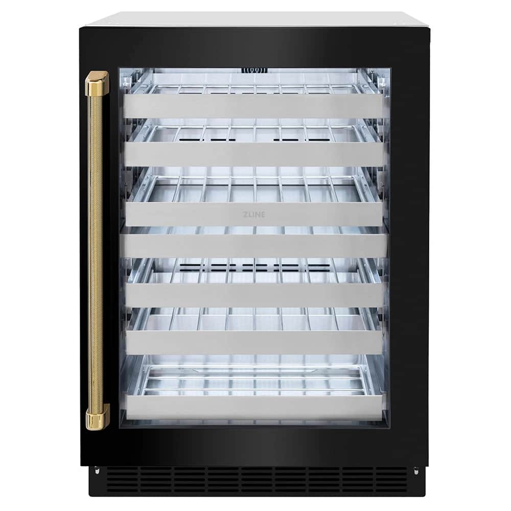 Autograph Edition 24 In. Touchstone Dual Zone 44 Bottle Wine Cooler With Black Stainless Steel Glass Door And Polished Gold Helix Handle