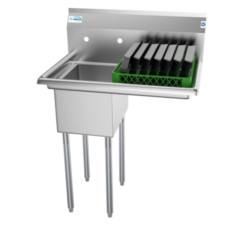 31 in. One Compartment Stainless Steel Commercial Sink with Drainboard, Bowl Size 12" x 16" x 10