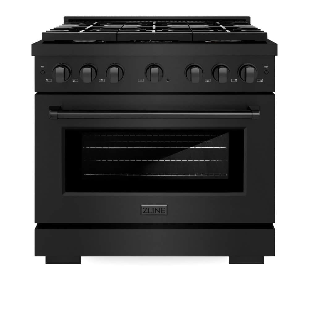 36 In. 5.2 Cu. Ft. Paramount Dual Fuel Range With Gas Cooktop And Electric Convection Oven In Black Stainless Steel With 6 Brass Burners
