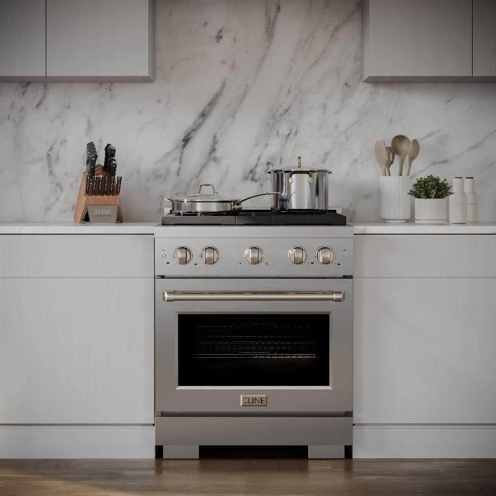 30 In. 4.2 Cu. Ft. Paramount Dual Fuel Range With Gas Cooktop And Electric Convection Oven In Stainless Steel With 4 Brass Burners