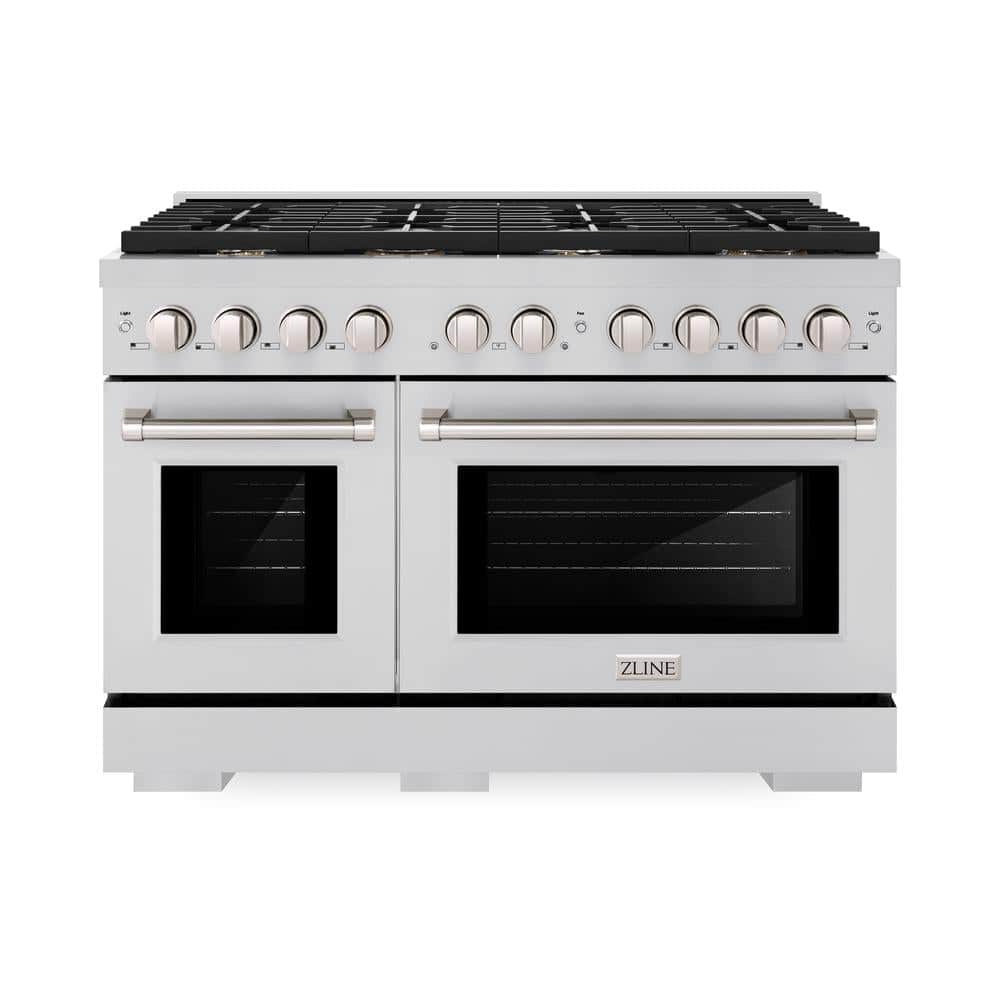 48 In. 6.7 Cu. Ft. Paramount Double Oven Dual Fuel Range In Stainless Steel With 8 Brass Burners