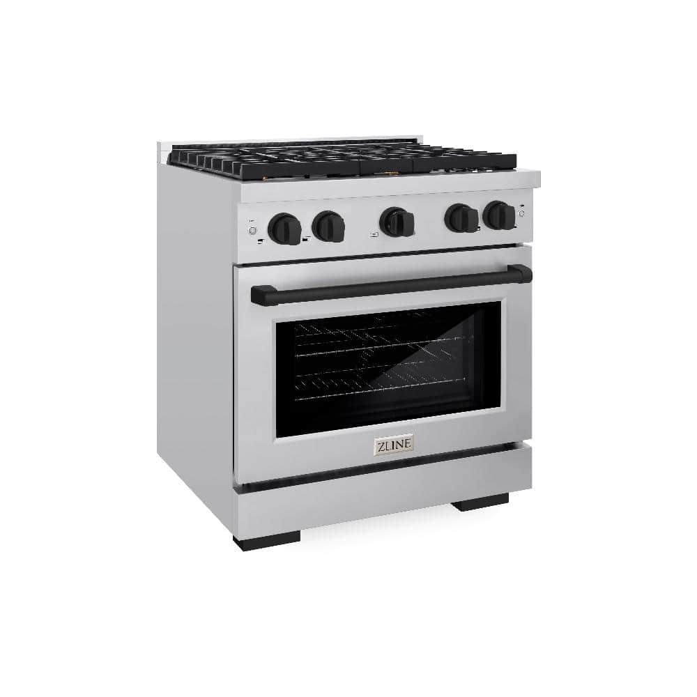 Autograph Edition 30 In. 4.2 Cu. Ft. Paramount Dual Fuel Range With 4 Burner Gas Cooktop And Electric Convection Oven In Stainless Steel With Matte Black Accents