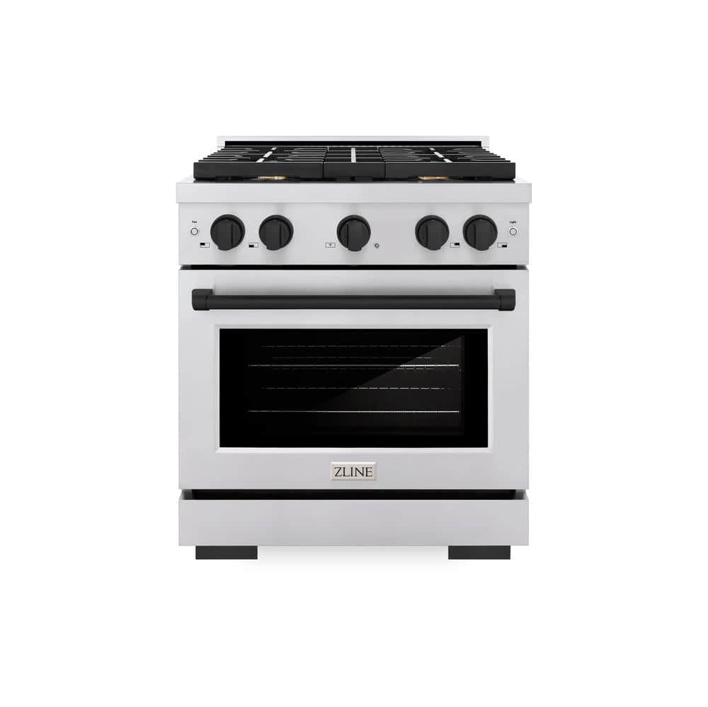 Autograph Edition 30 In. 4.2 Cu. Ft. Paramount Dual Fuel Range With 4 Burner Gas Cooktop And Electric Convection Oven In Stainless Steel With Matte Black Accents