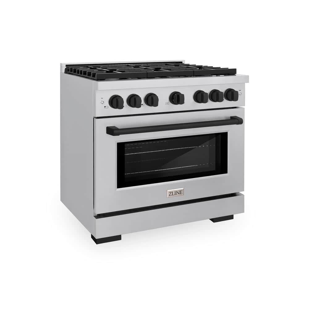 Autograph Edition 36 In. 5.2 Cu. Ft. Paramount Dual Fuel Range With 6 Burner Gas Cooktop And Electric Convection Oven In Stainless Steel With Matte Black Accents