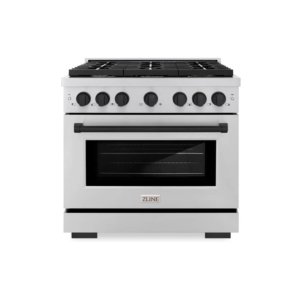 Autograph Edition 36 In. 5.2 Cu. Ft. Paramount Dual Fuel Range With 6 Burner Gas Cooktop And Electric Convection Oven In Stainless Steel With Matte Black Accents