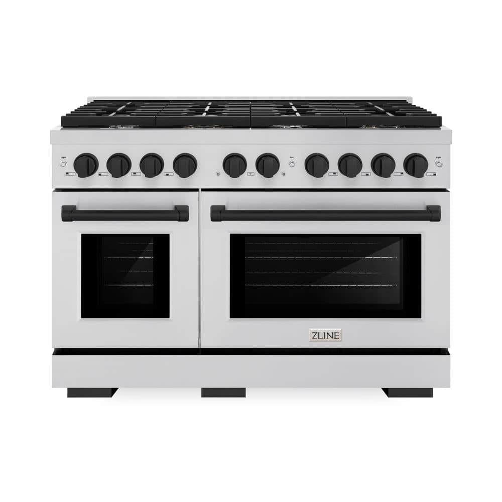 Autograph Edition 48 In. 6.7 Cu. Ft. Paramount Double Oven Dual Fuel Range With 8 Burner Gas Cooktop In Stainless Steel And Matte Black Accents