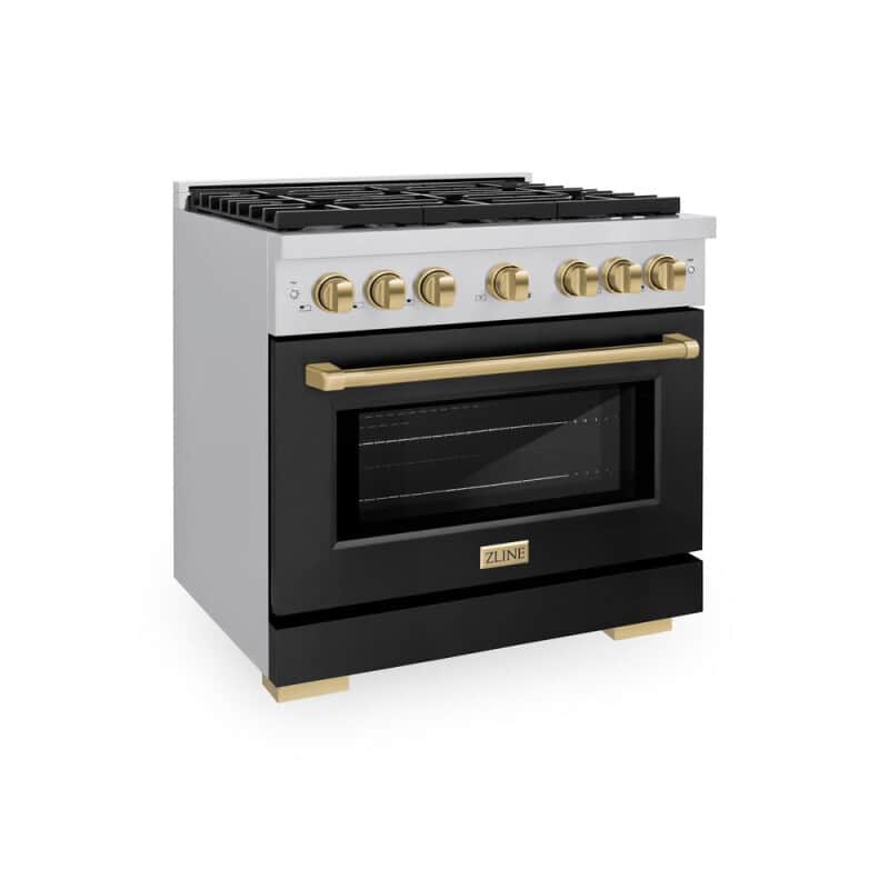 Autograph Edition 36 In. 5.2 Cu. Ft. Paramount Dual Fuel Range With 6 Burner Gas Cooktop And Electric Convection Oven In Stainless Steel With Black Matte Door And Champagne Bronze Accents