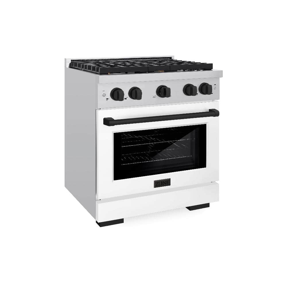 Autograph Edition 30 In. 4.2 Cu. Ft. Paramount Dual Fuel Range With 4 Burner Gas Cooktop And Electric Convection Oven In Stainless Steel With White Matte Door And Matte Black Accents