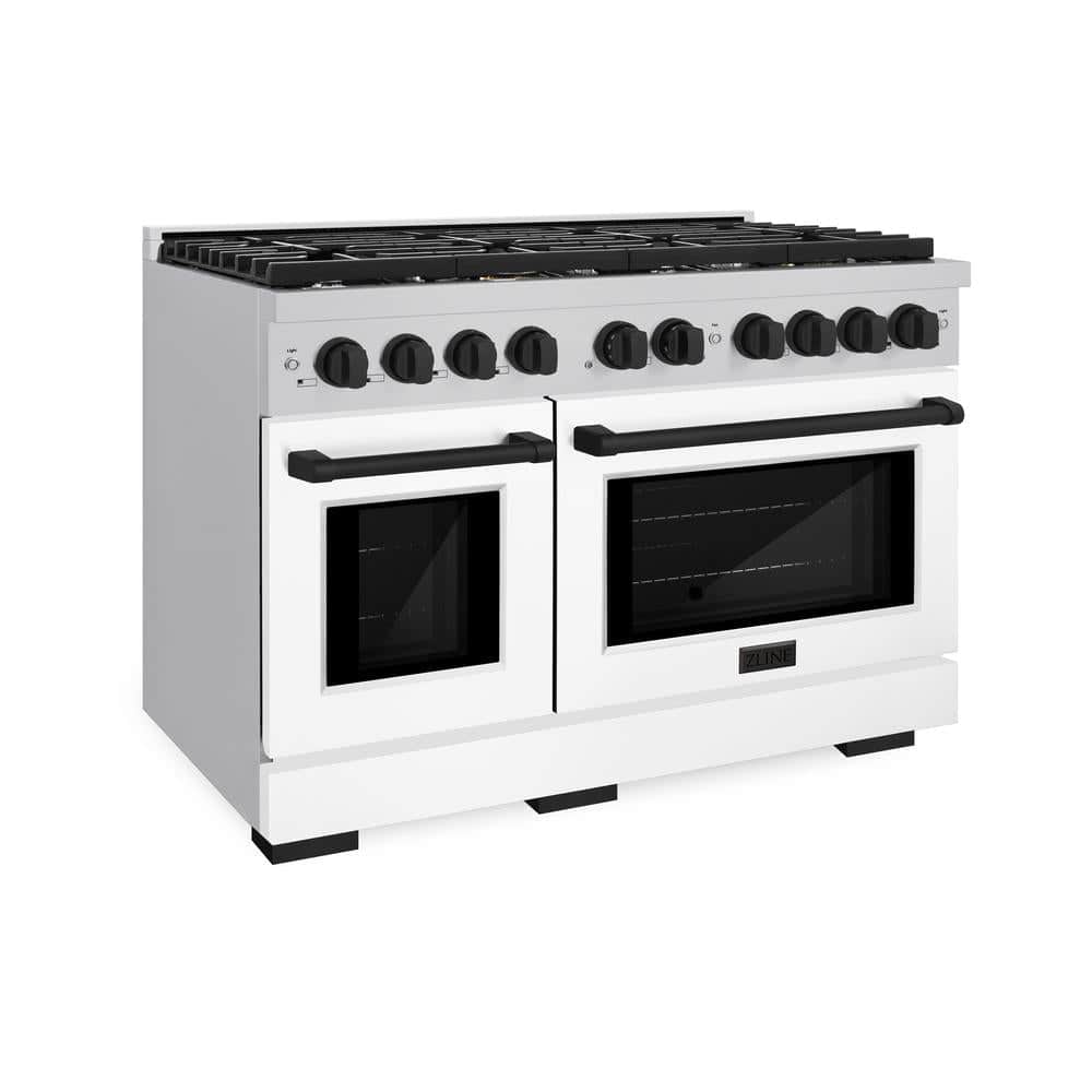 Autograph Edition 48 In. 6.7 Cu. Ft. Paramount Double Oven Dual Fuel Range With 8 Burner Gas Cooktop In Stainless Steel With White Matte Doors And Matte Black Accents