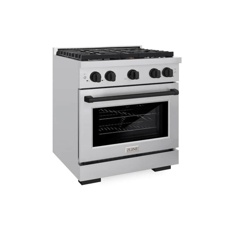Autograph Edition 30 In. 4.2 Cu. Ft. Paramount Gas Range With 4 Burner Cooktop And Convection Gas Oven In Stainless Steel And Matte Black Accents