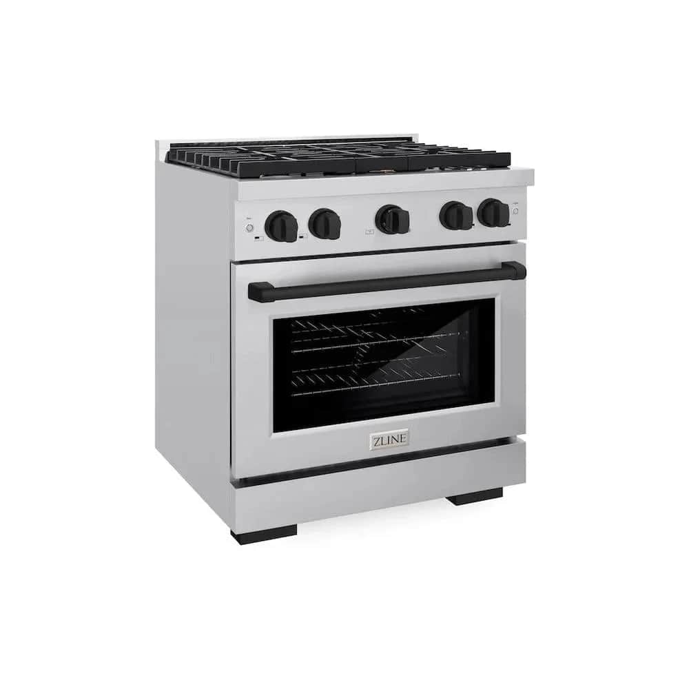 Autograph Edition 30 In. 4.2 Cu. Ft. Paramount Gas Range With 4 Burner Cooktop And Convection Gas Oven In Stainless Steel And Matte Black Accents