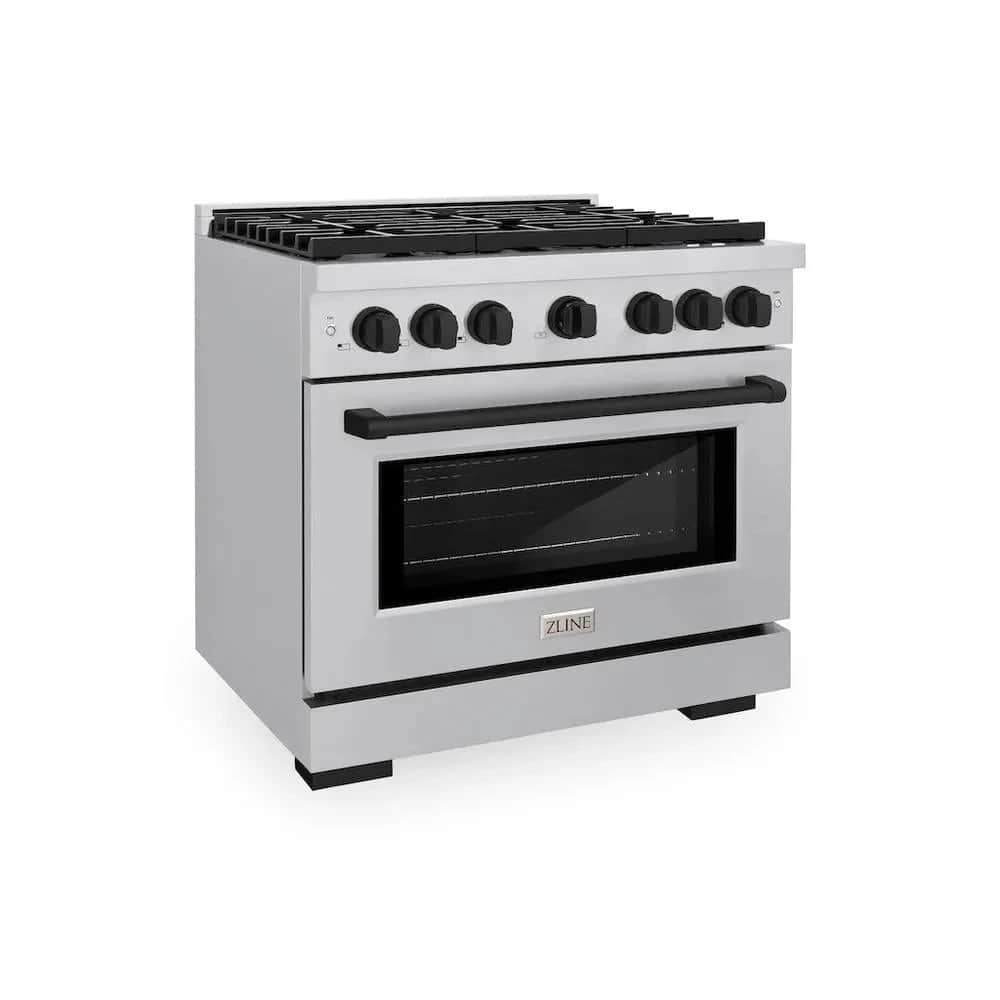 Autograph Edition 36 In. 5.2 Cu. Ft. Paramount Gas Range With 6 Burner Cooktop And Convection Gas Oven In Stainless Steel And Matte Black Accents