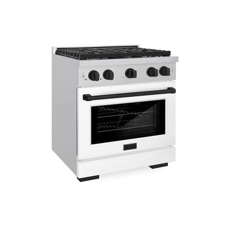 Autograph Edition 30 In. 4.2 Cu. Ft. Paramount Gas Range With 4 Burner Cooktop And Convection Gas Oven In Stainless Steel With White Matte Door And Matte Black Accents