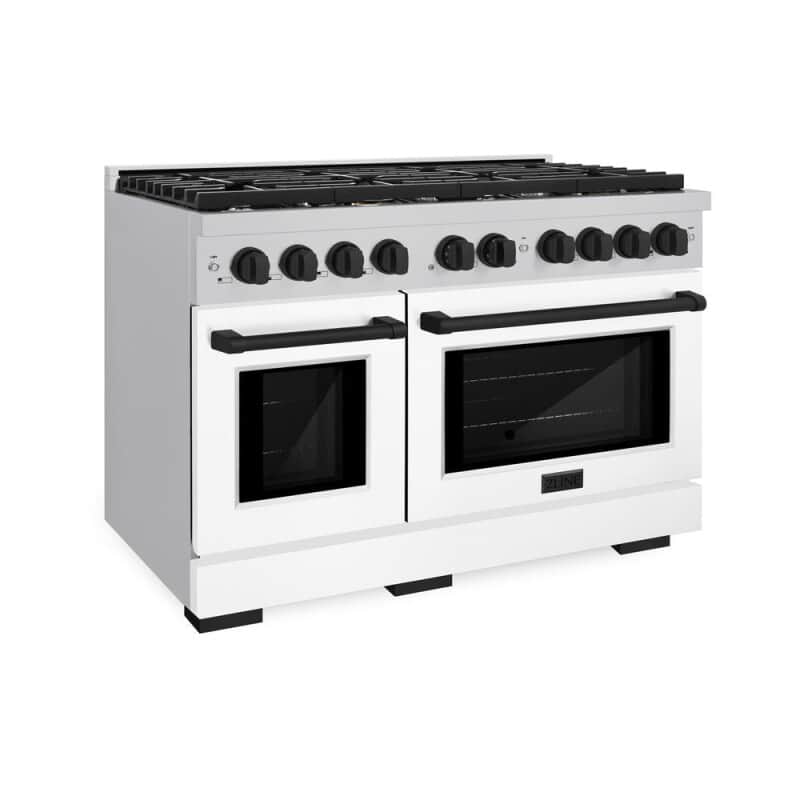 Autograph Edition 48 In. 6.7 Cu. Ft. Paramount Double Oven Gas Range With 8 Burner Cooktop In Stainless Steel With White Matte Doors And Matte Black Accents