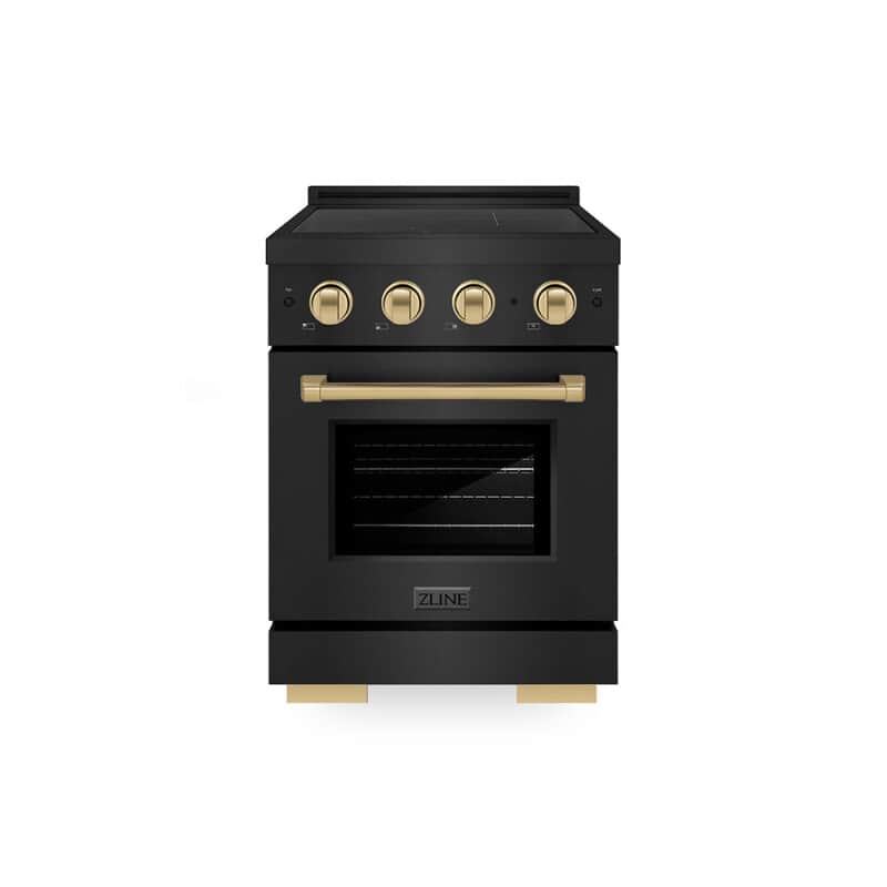 Autograph Edition 24 In. 3.2 Cu. Ft. Paramount Induction Range With 3 Element Cooktop And Electric Convection Oven In Black Stainless Steel With Champagne Bronze Accents