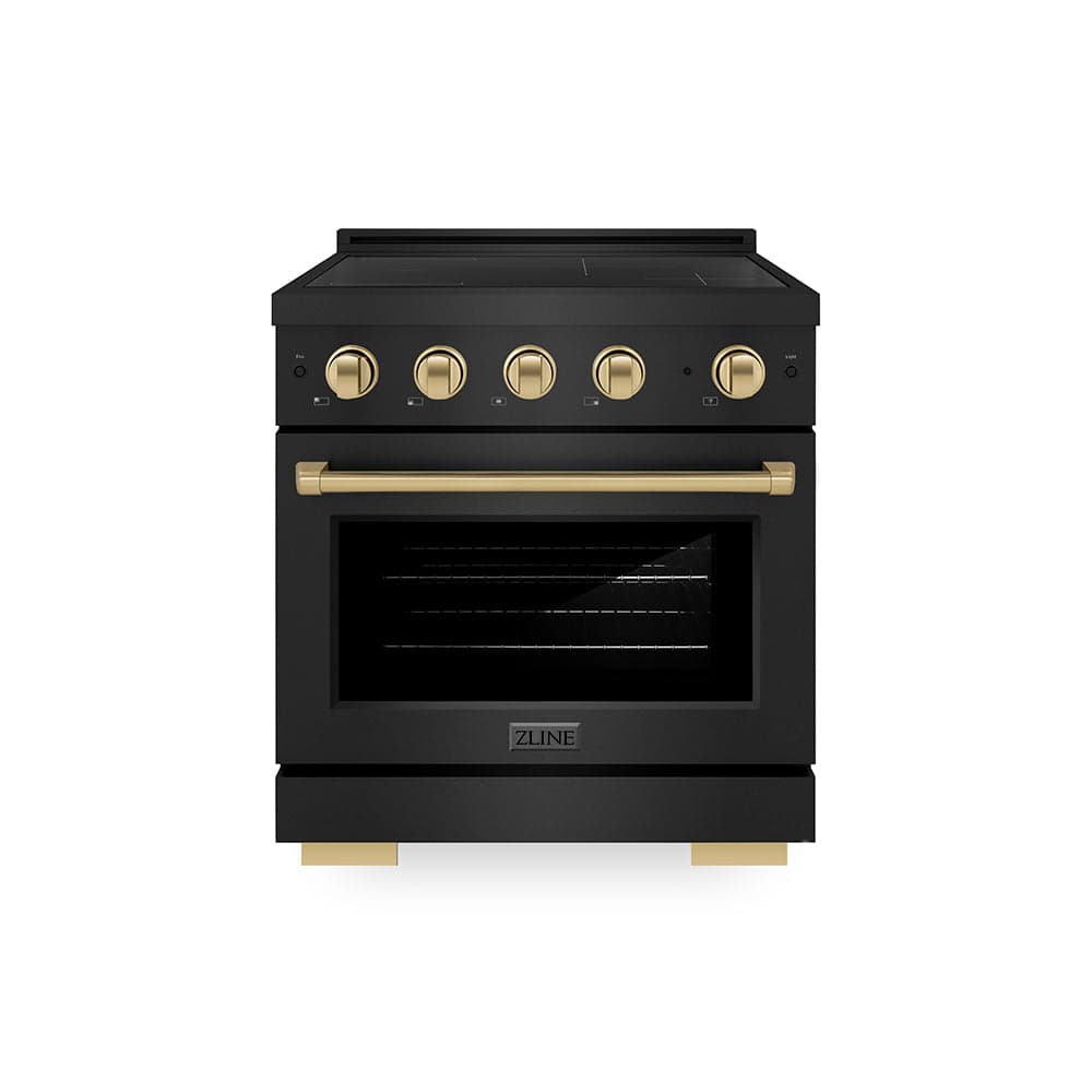 Autograph Edition 30 In. 4.2 Cu. Ft. Paramount Induction Range With 4 Element Cooktop And Electric Convection Oven In Black Stainless Steel With Champagne Bronze Accents