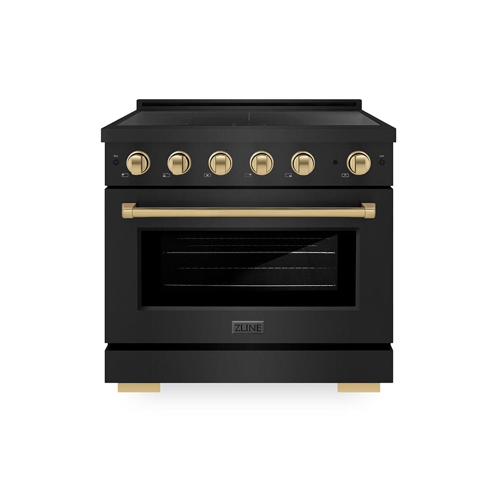 Autograph Edition 36 In. 5.2 Cu. Ft. Paramount Induction Range With 5 Element Cooktop And Electric Convection Oven In Black Stainless Steel With Champagne Bronze Accents