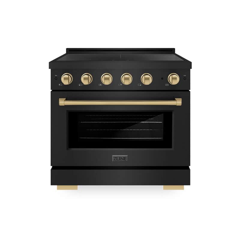 Autograph Edition 36 In. 5.2 Cu. Ft. Paramount Induction Range With 5 Element Cooktop And Electric Convection Oven In Black Stainless Steel With Champagne Bronze Accents