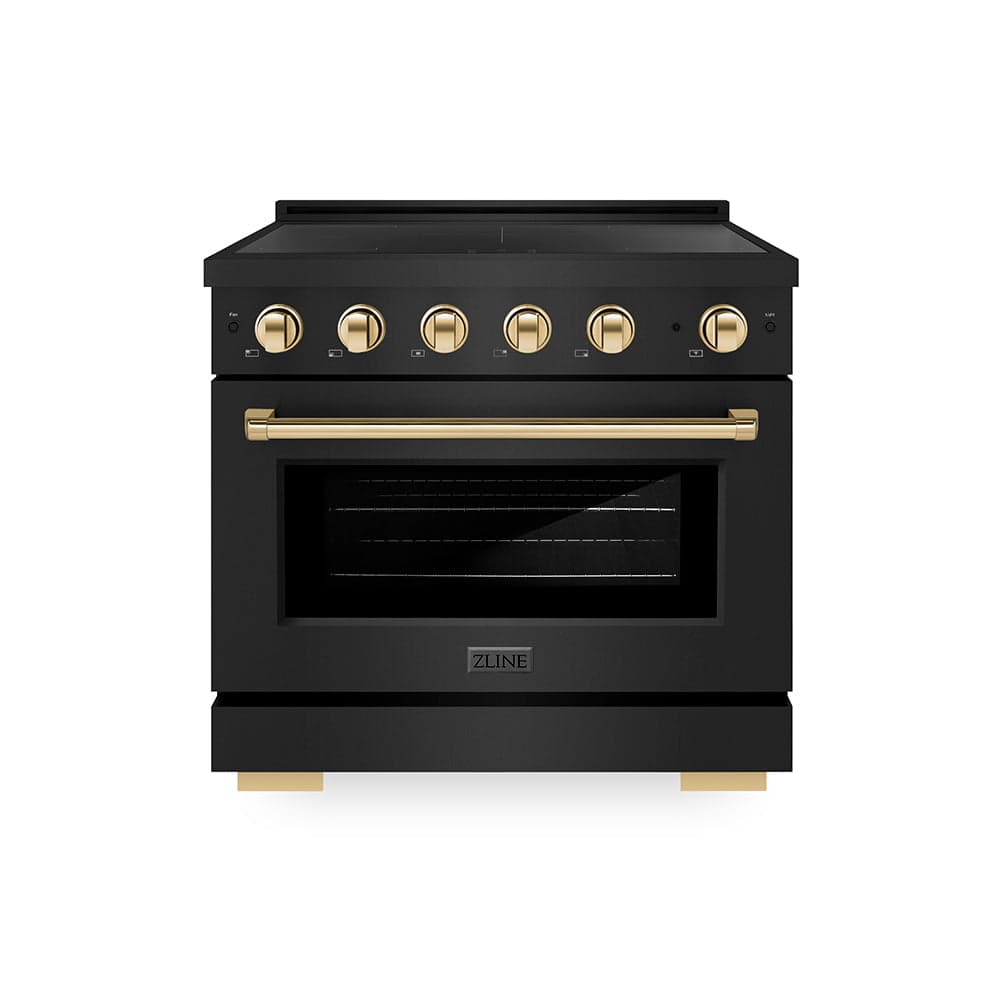 Autograph Edition 36 In. 5.2 Cu. Ft. Paramount Induction Range With 5 Element Cooktop And Electric Convection Oven In Black Stainless Steel With Polished Gold Accents