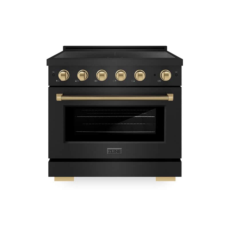 Autograph Edition 36 In. 5.2 Cu. Ft. Paramount Induction Range With 5 Element Cooktop And Electric Convection Oven In Black Stainless Steel With Champagne Bronze Helix Handle And Knob Accents