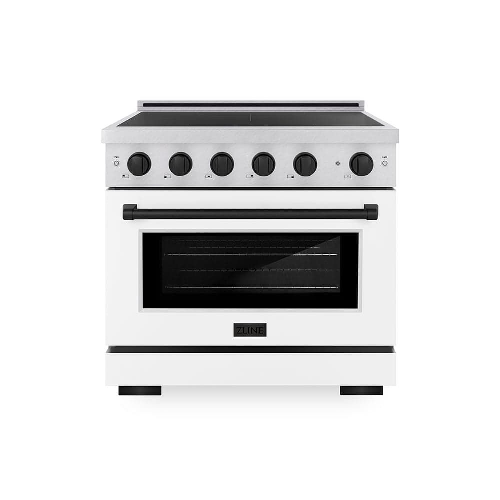 Autograph Edition 36 In. 5.2 Cu. Ft. Paramount Induction Range With 5 Element Cooktop And Electric Convection Oven In Satin Stainless Steel With White Matte Door And Matte Black Accents