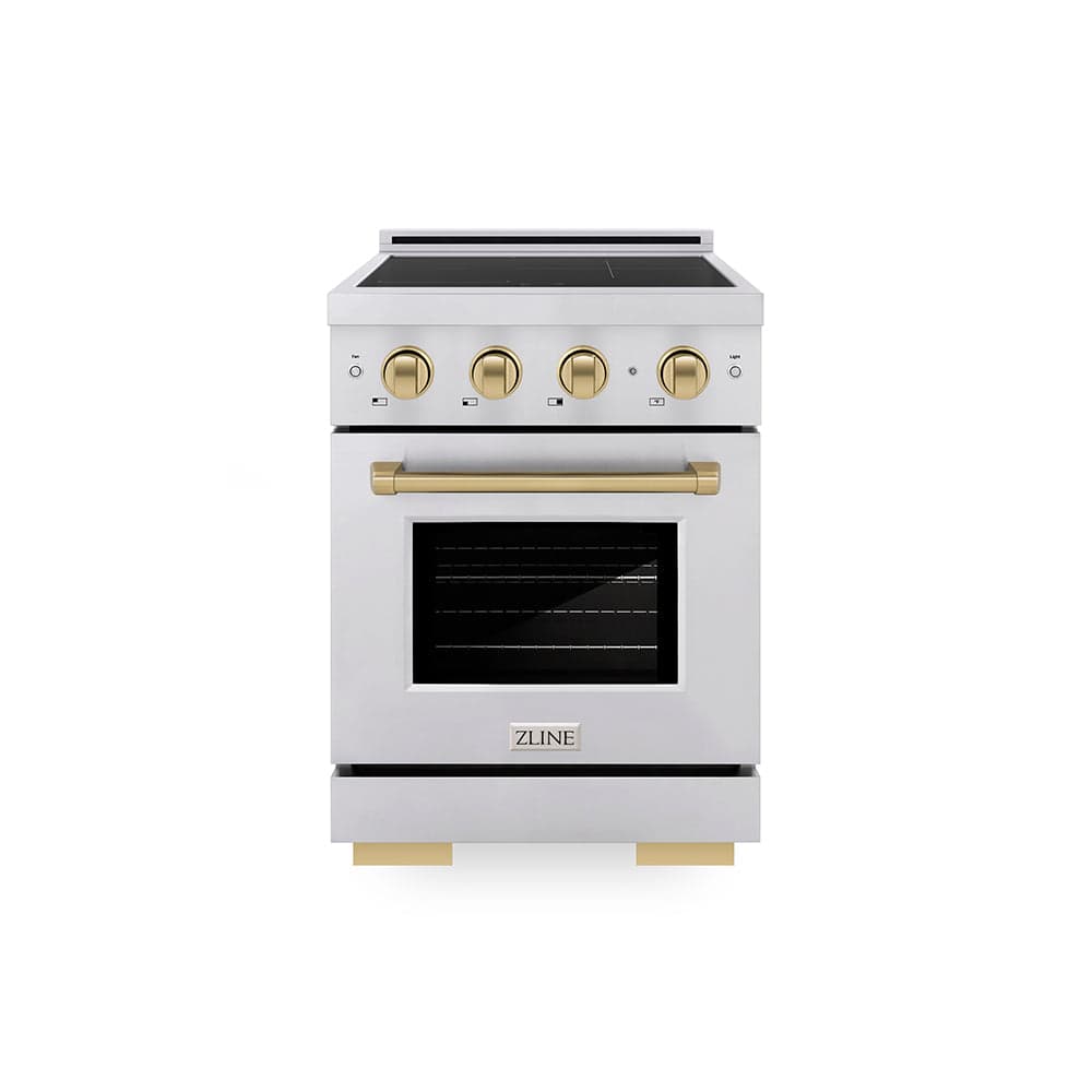 Autograph Edition 24 In. 3.2 Cu. Ft. Paramount Induction Range With 3 Element Cooktop And Electric Convection Oven In Stainless Steel With Champagne Bronze Accents