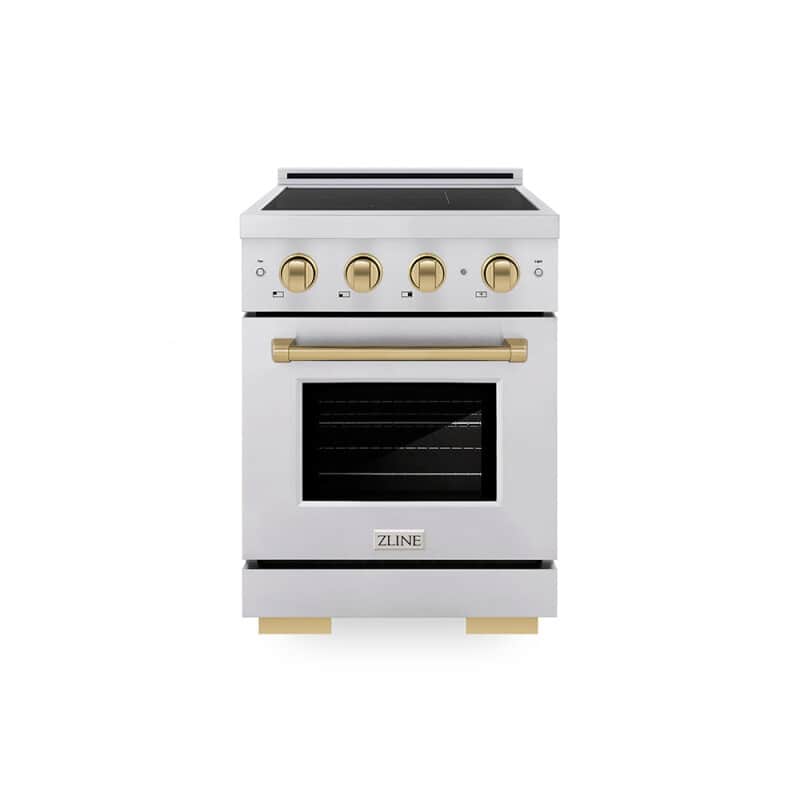 Autograph Edition 24 In. 3.2 Cu. Ft. Paramount Induction Range With 3 Element Cooktop And Electric Convection Oven In Stainless Steel With Champagne Bronze Accents